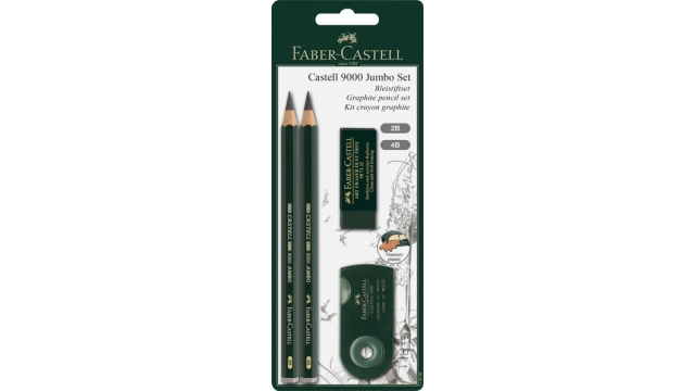 Faber Castell FC-119398 Potloodset Faber-Castell 9000 Jumbo 2B, 4B, Gum, En Sljiper