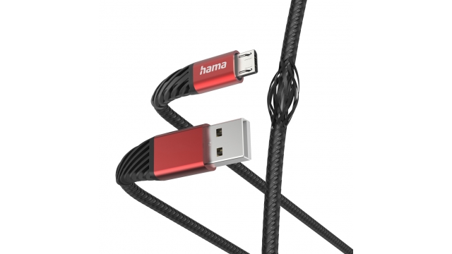 Hama Oplaadkabel Extreme USB-A - Micro-USB 1,5 M Nylon Zwart/rood