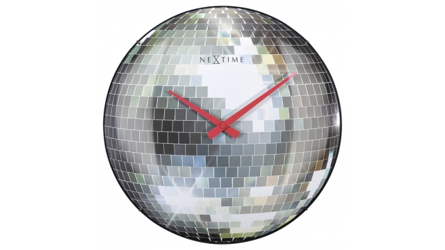 NeXtime NE-3293 Stille Wandklok - 35cm - Discobal - Koepelvormig Glas - "Disco Ball"