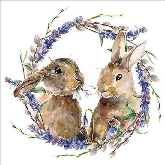 Ambiente rabbit wreath papieren servetten afbeelding