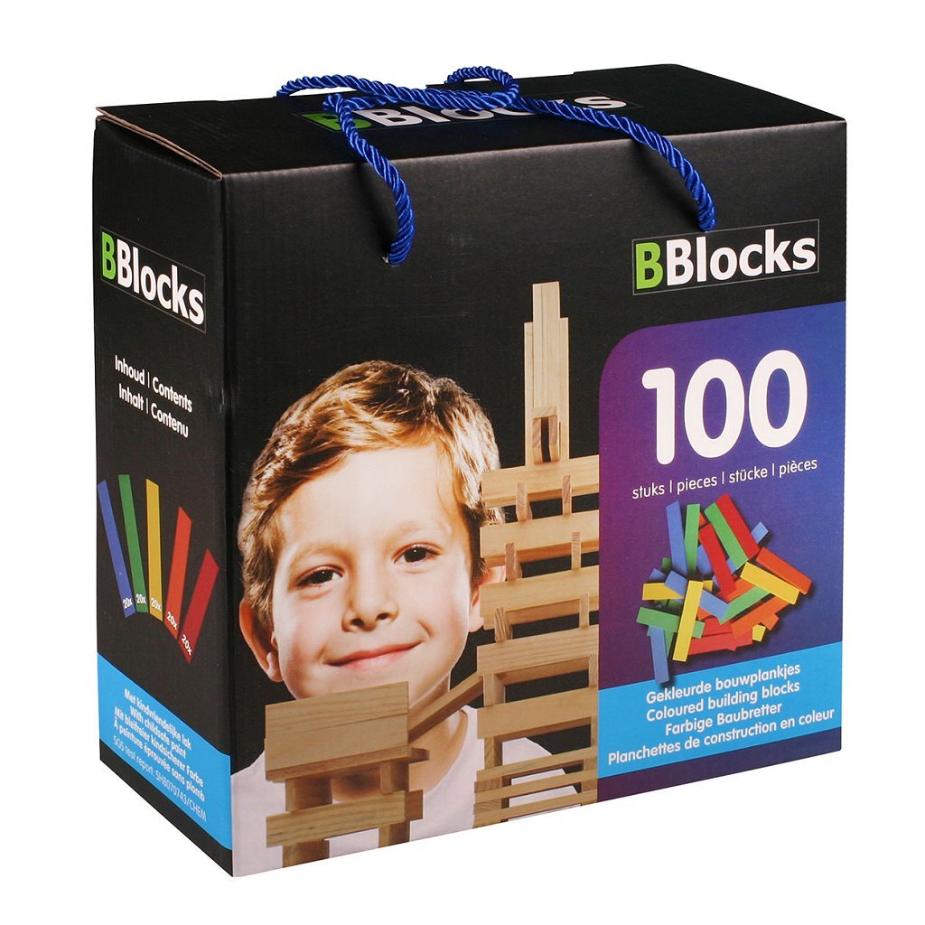 bblocks houten gekleurde bouwplankjes 100 stuks