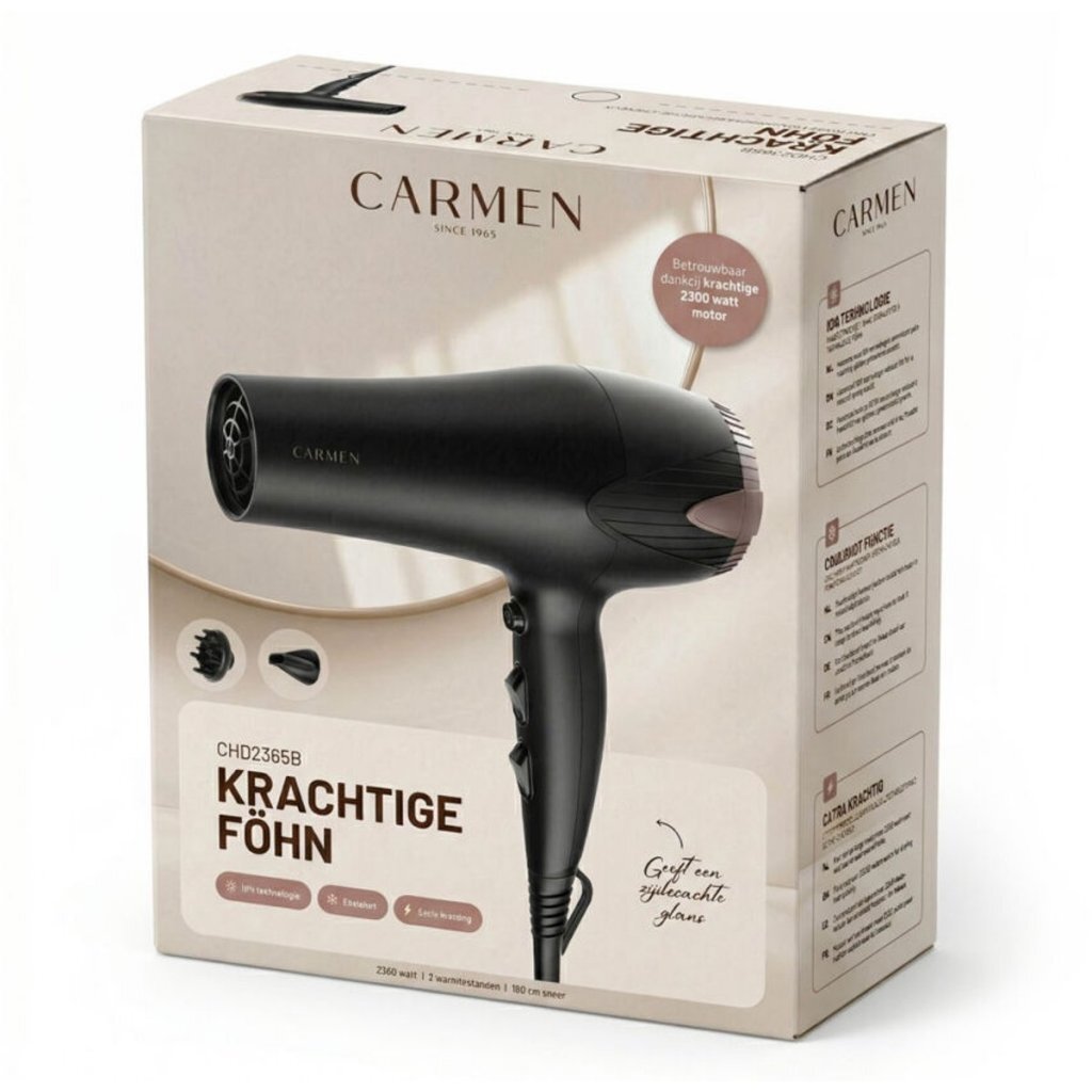 Carmen CHD2365B F&ouml;hn 2300W Zwart/Campagne