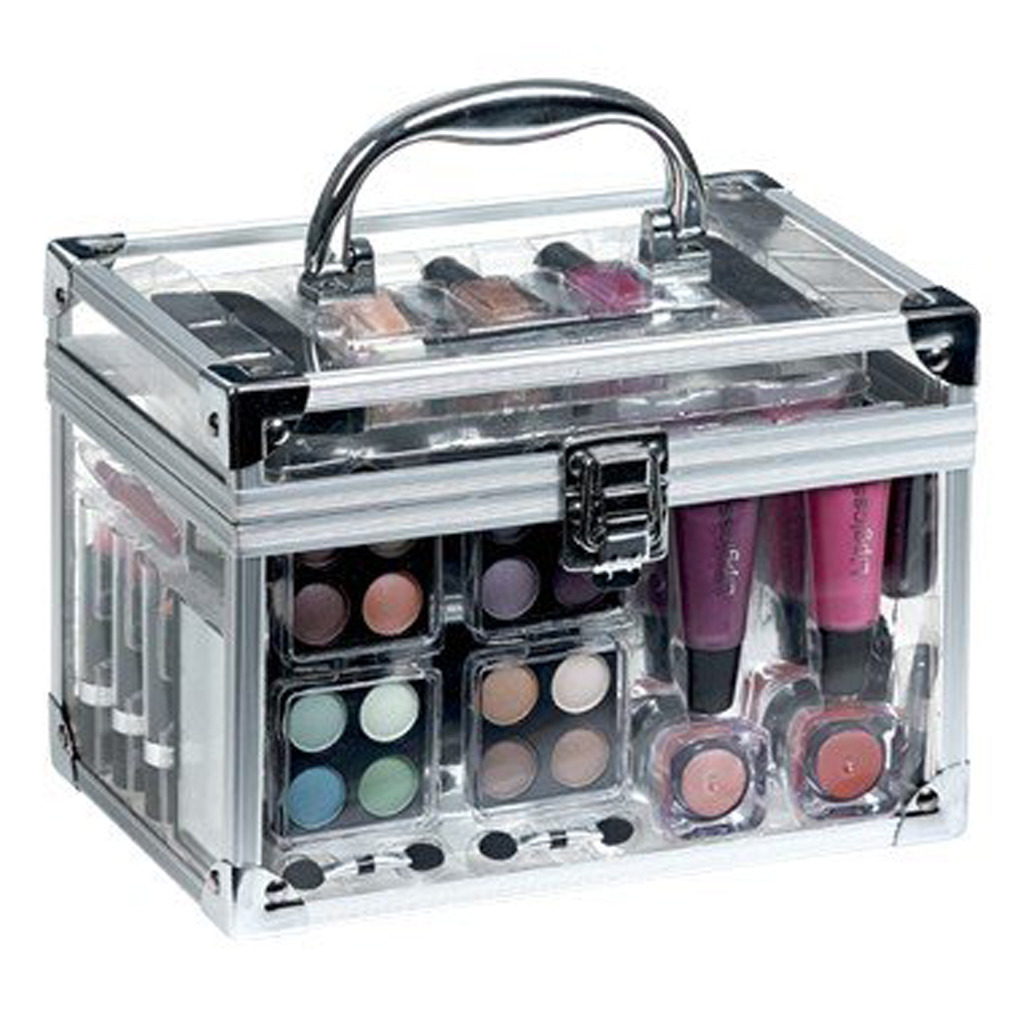 casuelle doorzichtige make-up koffer met inhoud