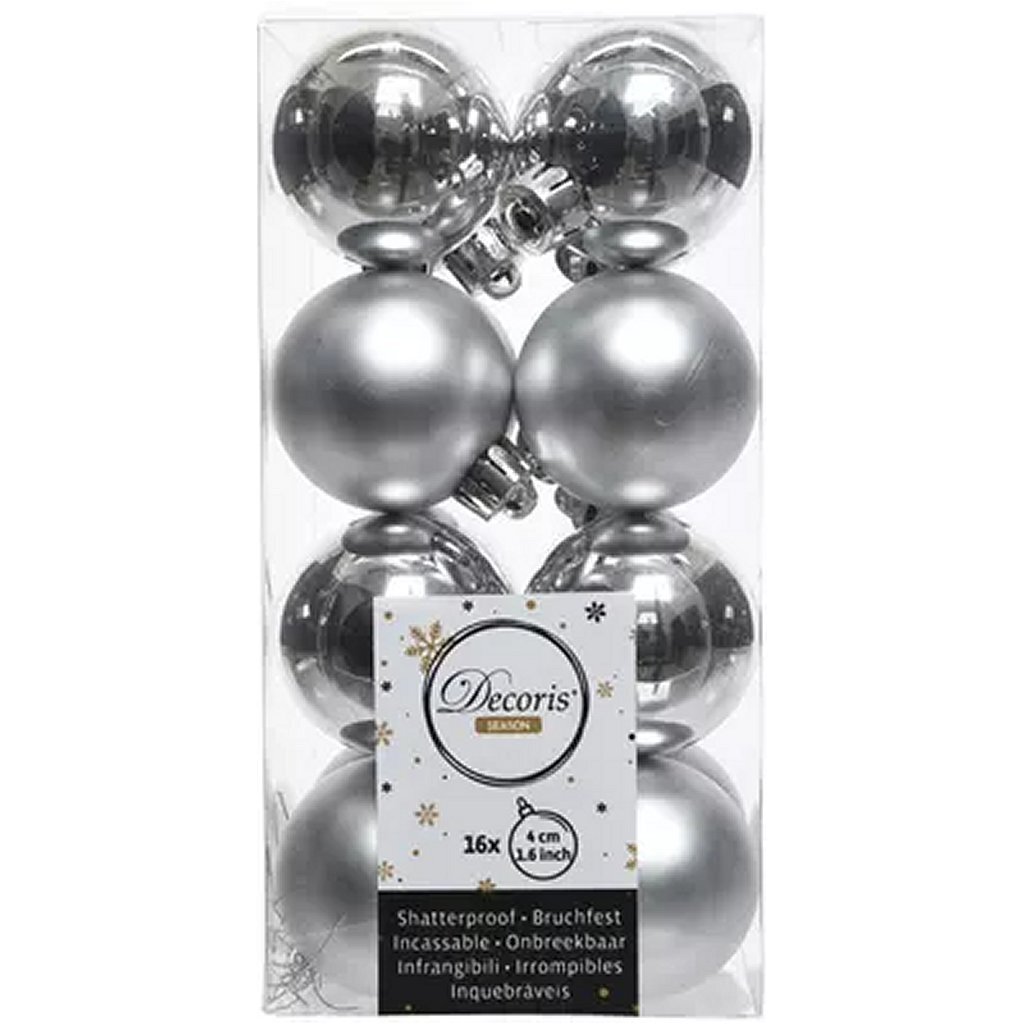 Decoris Onbreekbare Kerstballen Zilver 4 cm 16 Stuks