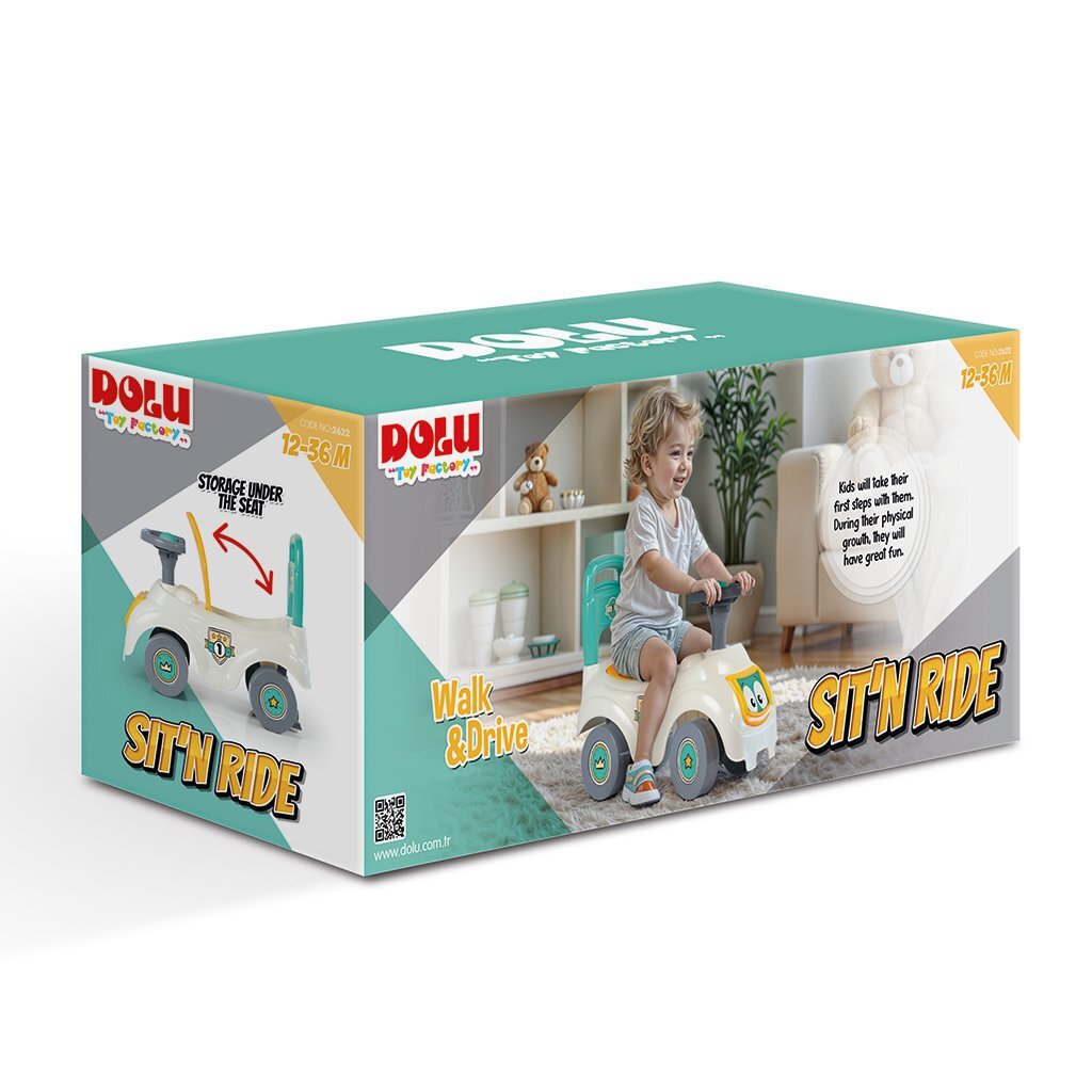 Dolu Loopauto met Toeter Wit/Groen/Geel 47x37x20.5cm