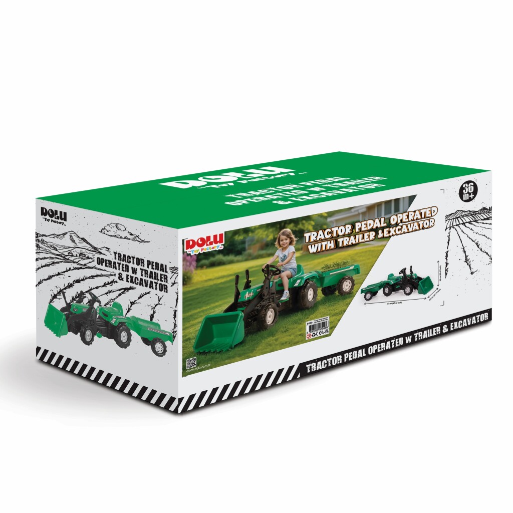 Dolu pedaal trekker graafmachine + aanhanger groen