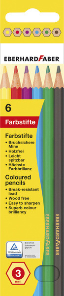 eberhard faber ef-514806 kleurpotlood 17,5cm kartonnen etui ã  6 stuks assorti kleuren