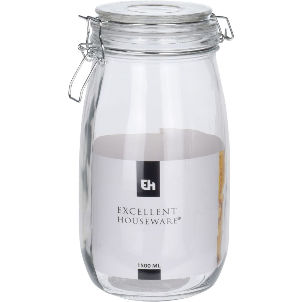 Excellent houseware voorraadpot met deksel 1500ml met klem afbeelding