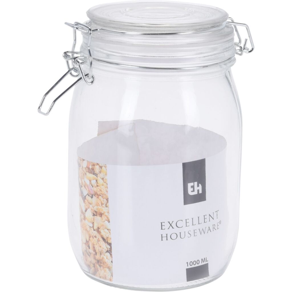 Excellent Houseware glazen voorraadpot met klem 1l afbeelding