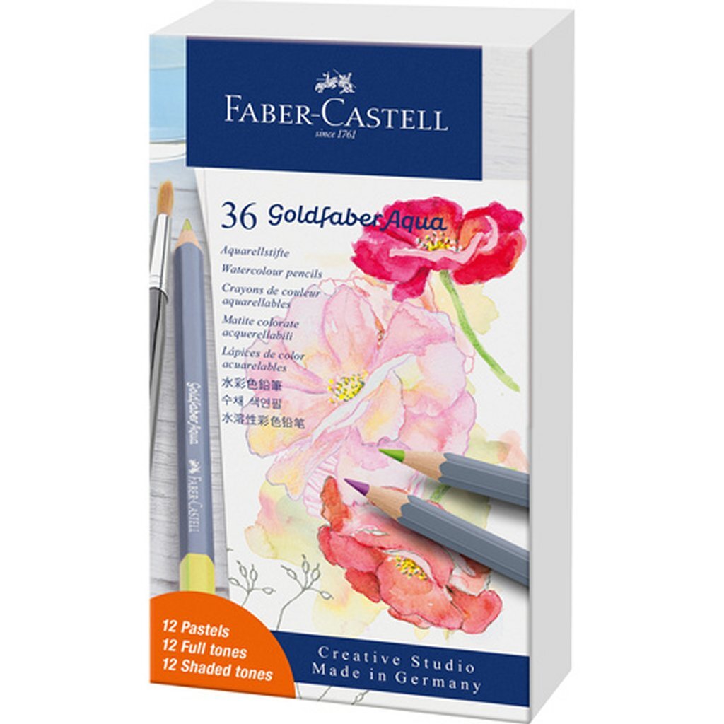 faber castell fc-114639 goldfaber aqua aquarelpotloden 36 stuks pastels/full tones/shaded tones