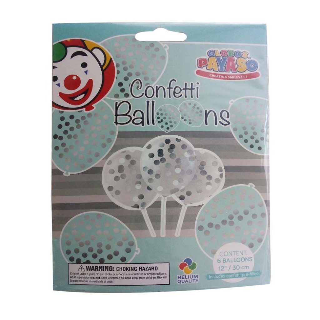 globos ballonnen met confetti 6 stuks transparant /zilver