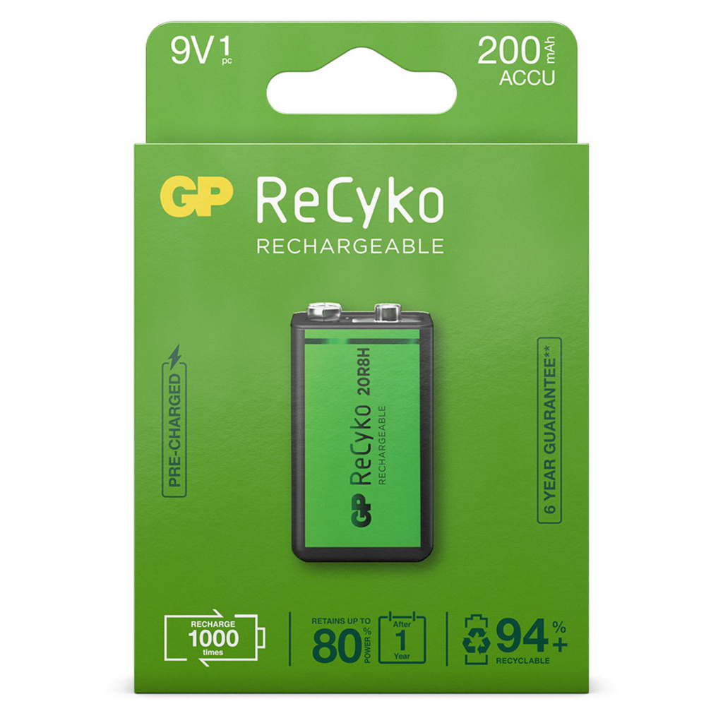 gp recyko gp oplaadbaar batterij 9v a1 200mah