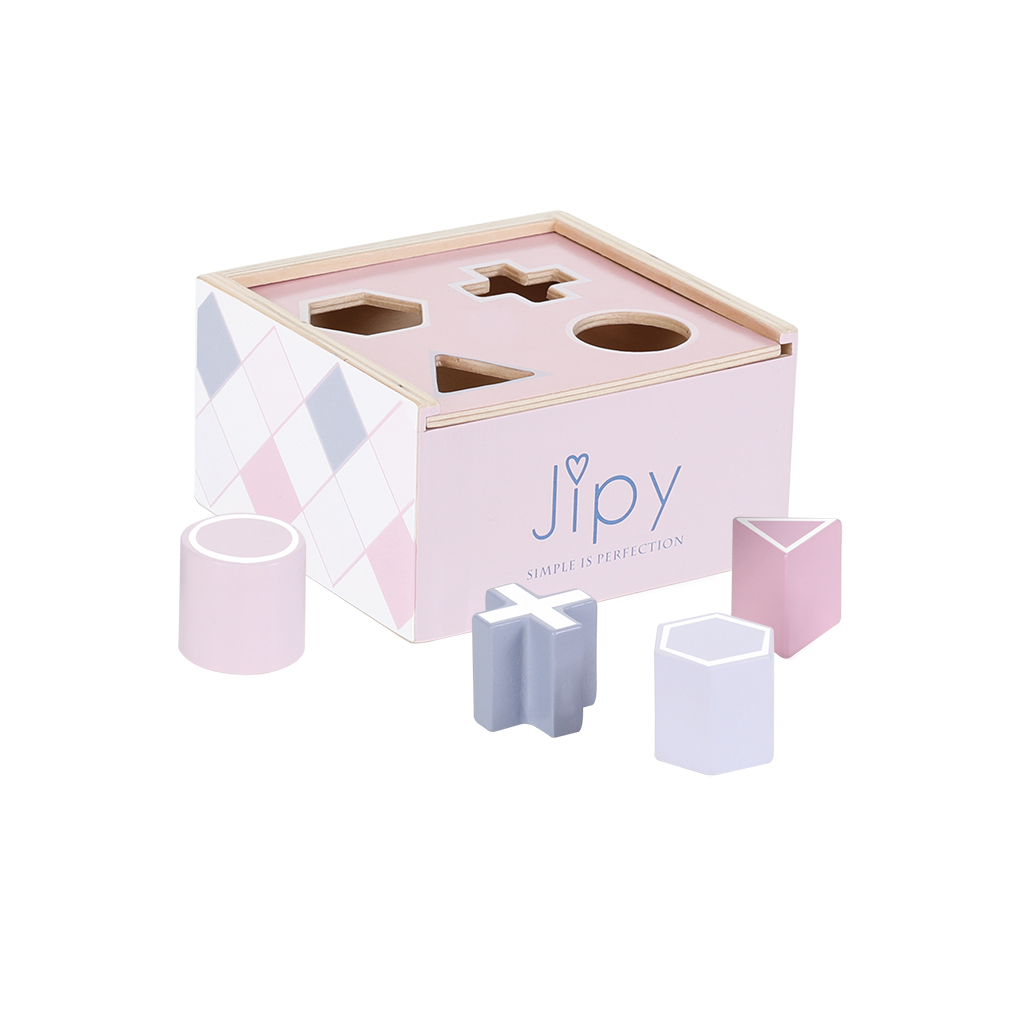 jipy houten vormenstoof + 4 blokken roze