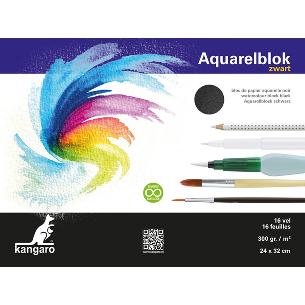 Kangaro k-5312 aquarelblok 32x24 cm 300 gram 16 vel zwart