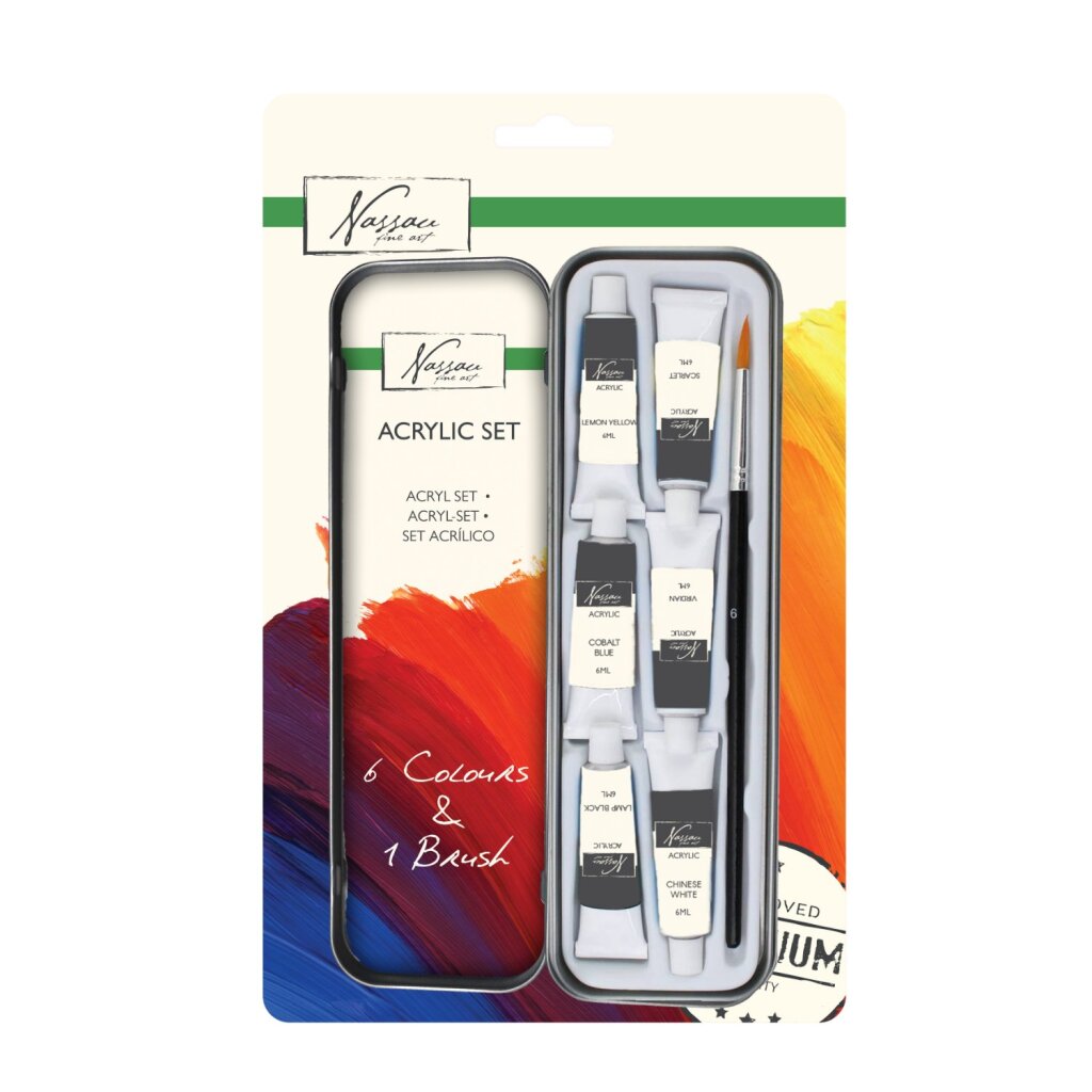 Nassau acrylverf in blik 6 tubes + kwast afbeelding