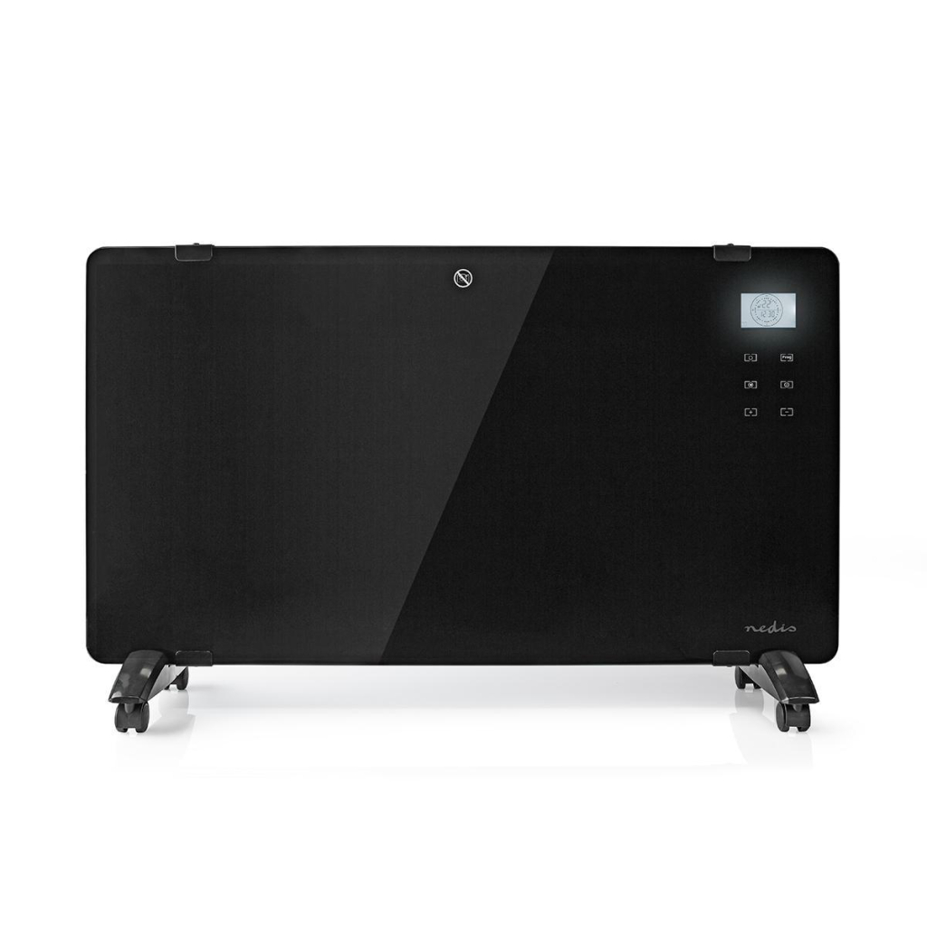 Nedis htpl20fbk glazen paneel convectorkachel thermostaat lcd-scherm 2 warmtestanden staand / wandmontage 2000 w zwart