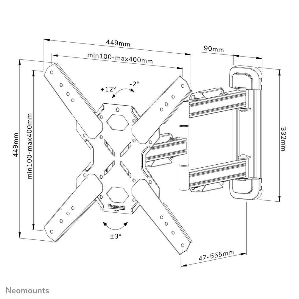 Neomounts WL40S-850BL14 Full Motion Wandsteun voor Schermen tot 65 Inch Zwart