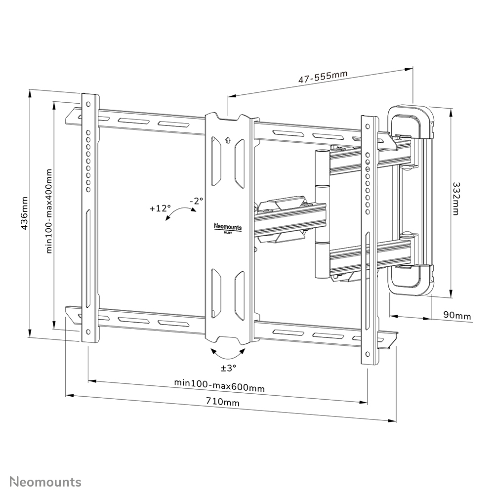 Neomounts WL40S-850BL16 Full Motion Wandsteun voor Schermen tot 70 Inch Zwart