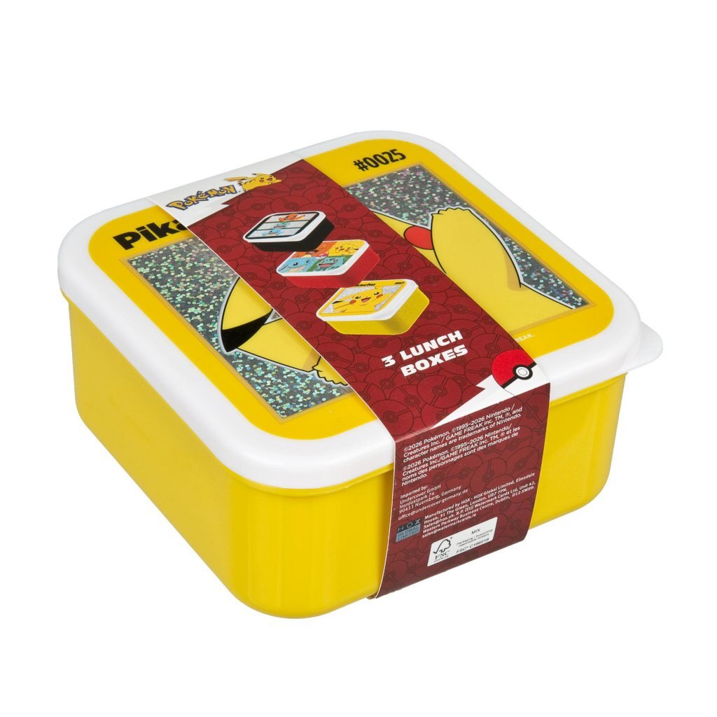 Pok&eacute;mon Snackboxen 3-delig Rood/Zwart/Geel