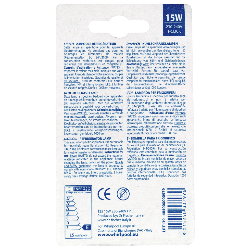 WPRO Kabel-keur Koelkastlamp T-click T25 15w