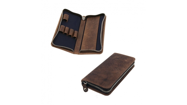 Alassio JU-2648 Leren Etui 17x8x2.5 cm Bruin