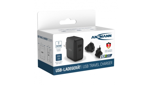 Ansmann USB Reis Oplader 30W + Verwisselbare Stekkers Zwart