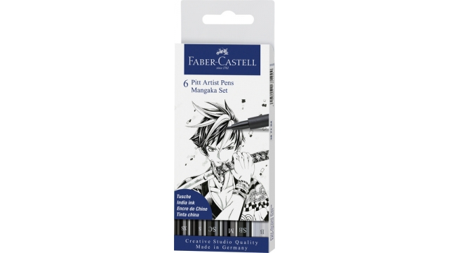 Faber Castell FC-167124 Tekenstift Faber-Castell Pitt Artist Pen Mangaka 6-delig Etui Zwart