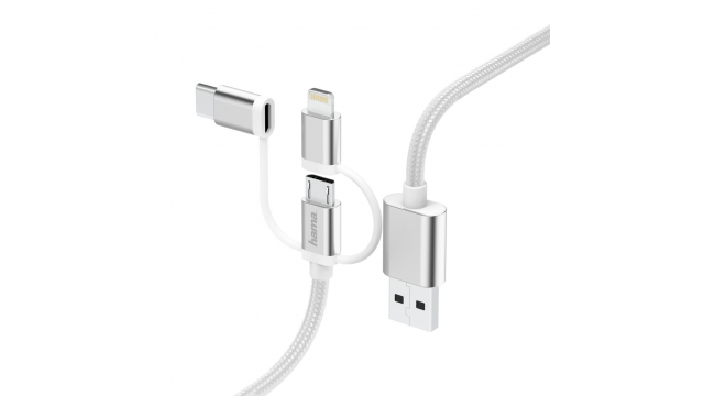 Hama 3in1-micro-USB-kabel Met Adapter Naar USB-Type-C En Lightning 0,2m Wit