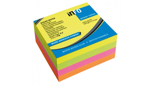 Info Notes IN-5654-39-PN Powernotes 75x75mm Ass. Briljant Blok A 320 Vel.