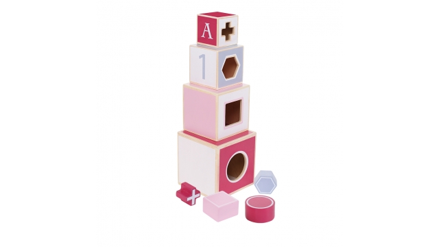 Jipy Houten Stapeltoren + 4 Blokken Roze
