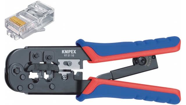 Knipex 97 51 10 SB Crimp Lever Pliers For Western Plugs Western Connector Rj11/12 (6-pin) 9.65 Mm; Rj45 (8-pin)11.68 Mm