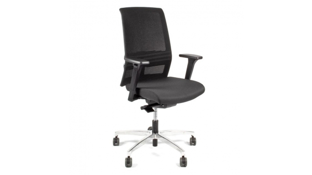 Linea Fabbrica Omnia 01 Zwart/Zwart Bureaustoel met 3D Armleuning + Aluminium Voet