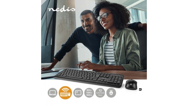 Nedis KBMCW100BKIT Muis En Toetsenbord - Set Draadloos Muis- En Toetsenbordverbinding: Usb 800 / 1200 / 1600 Dpi Instelbare Dpi Qwerty Italiaans