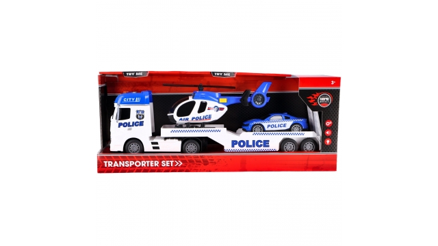 Rapid Wheels Autotransporter Politie + Auto en Helikopter + Licht en Geluid