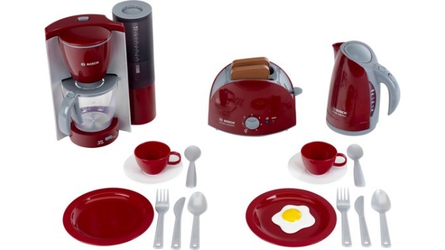 Theo Klein Bosch Speelgoedkeuken Groot Ontbijtset met Broodrooster en waterkoker en Meer Rood