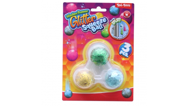 Toi-Toys Raamkruiper Glitter Knijpballen 4 cm 3 Stuks